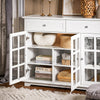 SoBuy FSB77-W Buffet Cuisine avec 3 Portes Vitrées et 2 Tiroirs, pour Cuisine et Salle à Manger, Rangement Optimisé, Design Fonctionnel – L119×P40×H90 cm, Blanc