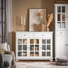SoBuy FSB77-W Buffet Cuisine avec 3 Portes Vitrées et 2 Tiroirs, pour Cuisine et Salle à Manger, Rangement Optimisé, Design Fonctionnel – L119×P40×H90 cm, Blanc