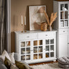 SoBuy FSB77-W Buffet Cuisine avec 3 Portes Vitrées et 2 Tiroirs, pour Cuisine et Salle à Manger, Rangement Optimisé, Design Fonctionnel – L119×P40×H90 cm, Blanc