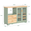 SoBuy FSB81-GR Buffet Cuisine 120cm, Niche Micro-Ondes, Casier 8 Bouteilles, Portes Vitrées, Plan Bois Massif – Vert Sauge