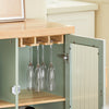 SoBuy FSB81-GR Buffet Cuisine 120cm, Niche Micro-Ondes, Casier 8 Bouteilles, Portes Vitrées, Plan Bois Massif – Vert Sauge