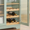 SoBuy FSB81-GR Buffet Cuisine 120cm, Niche Micro-Ondes, Casier 8 Bouteilles, Portes Vitrées, Plan Bois Massif – Vert Sauge