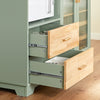 SoBuy FSB81-GR Buffet Cuisine 120cm, Niche Micro-Ondes, Casier 8 Bouteilles, Portes Vitrées, Plan Bois Massif – Vert Sauge