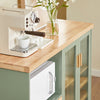 SoBuy FSB81-GR Buffet Cuisine 120cm, Niche Micro-Ondes, Casier 8 Bouteilles, Portes Vitrées, Plan Bois Massif – Vert Sauge