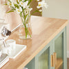 SoBuy FSB81-GR Buffet Cuisine 120cm, Niche Micro-Ondes, Casier 8 Bouteilles, Portes Vitrées, Plan Bois Massif – Vert Sauge
