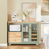 SoBuy FSB81-GR Buffet Cuisine 120cm, Niche Micro-Ondes, Casier 8 Bouteilles, Portes Vitrées, Plan Bois Massif – Vert Sauge