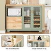 SoBuy FSB81-GR Buffet Cuisine 120cm, Niche Micro-Ondes, Casier 8 Bouteilles, Portes Vitrées, Plan Bois Massif – Vert Sauge
