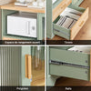 SoBuy FSB81-GR Buffet Cuisine 120cm, Niche Micro-Ondes, Casier 8 Bouteilles, Portes Vitrées, Plan Bois Massif – Vert Sauge