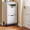SoBuy FSB95-W Armoire à Chaussures 2 Abattants et 1 Porte en Verre, Meuble d'Entrée Design – 59x40x115 cm, Blanc