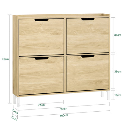 SoBuy FSR100-N Armoire à chaussures ultra-slim 19 cm – 4 abattants, 8 à 12 paires, anti-basculement, Naturel, 100×19×91 cm