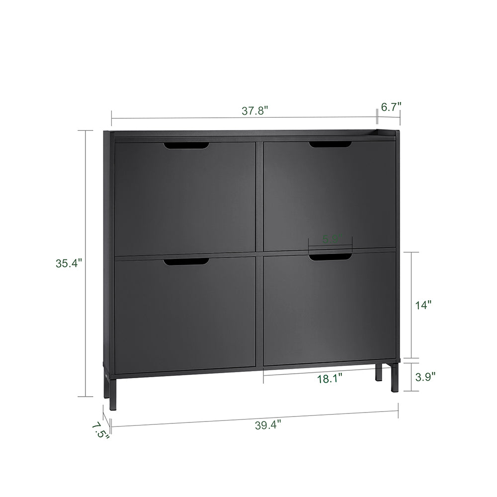 SoBuy FSR100-SCH Meuble à Chaussures 4 Abattants – 19 cm de Profondeur, Jusqu'à 12 Paires, Noir Mat