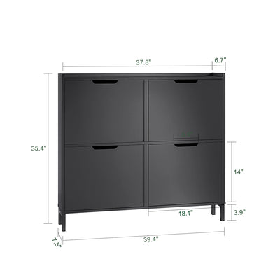 SoBuy FSR100-SCH Meuble à Chaussures 4 Abattants – 19 cm de Profondeur, Jusqu'à 12 Paires, Noir Mat