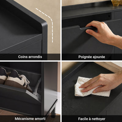 SoBuy FSR100-SCH Meuble à Chaussures 4 Abattants – 19 cm de Profondeur, Jusqu'à 12 Paires, Noir Mat
