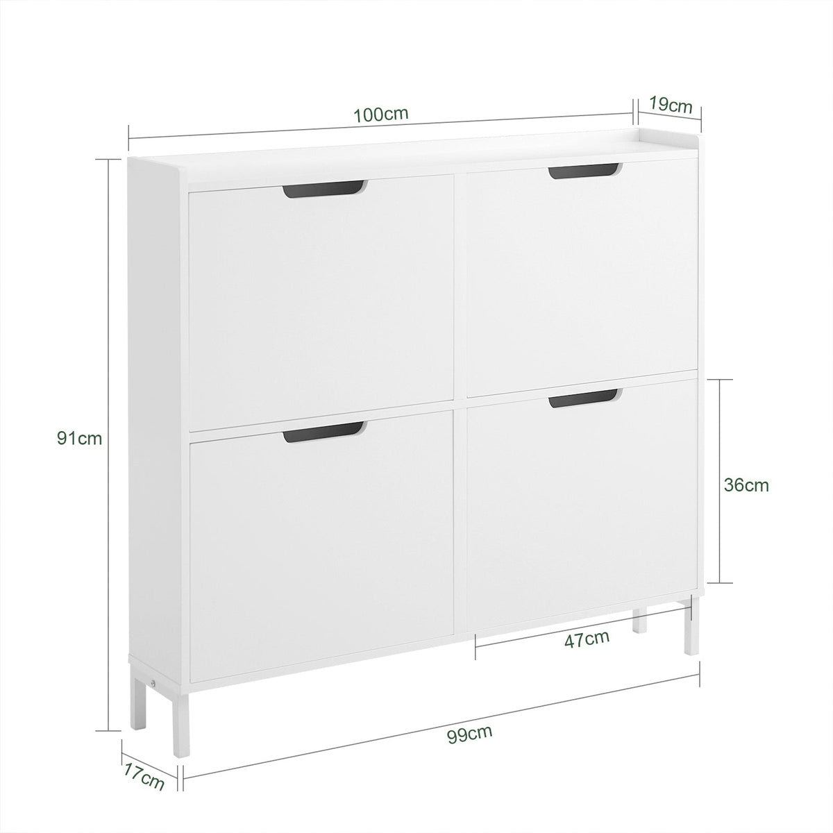 SoBuy FSR100-W Armoire à Chaussures Slim 19 cm – 4 Abattants, 8 à 12 Paires, Anti-Basculement, Blanc