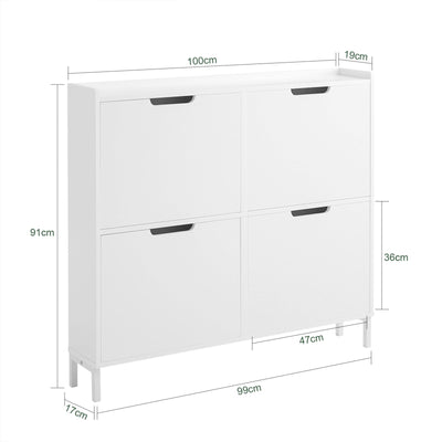 SoBuy FSR100-W Armoire à Chaussures Slim 19 cm – 4 Abattants, 8 à 12 Paires, Anti-Basculement, Blanc