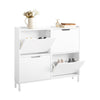 SoBuy FSR100-W Armoire à Chaussures Ultra-Slim 4 Abattants 8-12 Paires, Anti-Basculement 60 kg – L100 × P19 × H91 cm, Blanc