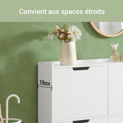 SoBuy FSR100-W Armoire à Chaussures Slim 19 cm – 4 Abattants, 8 à 12 Paires, Anti-Basculement, Blanc