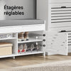 SoBuy FSR102-W Banc à Chaussures avec Coussin Rembourré, Coffre et 2 Portes de Rangement pour Entrée – 90x33x50 cm, Blanc
