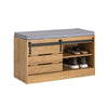 SoBuy FSR120-N Banc à Chaussures avec Porte de Grange Coulissante et Coffre de Rangement pour Entrée – 80x35x48 cm, Naturel