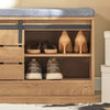 SoBuy FSR120-N Banc à Chaussures avec Porte de Grange Coulissante et Coffre de Rangement pour Entrée – 80x35x48 cm, Naturel