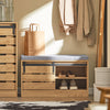 SoBuy FSR120-N Banc à Chaussures avec Porte de Grange Coulissante et Coffre de Rangement pour Entrée – 80x35x48 cm, Naturel