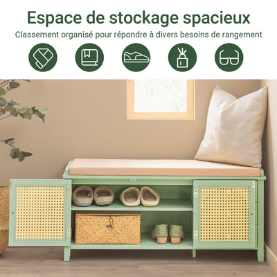 SoBuy FSR129-GR Banc à Chaussures avec Coussin Rembourré, 3 Tiroirs et 2 Portes Grille Ventilées – L100×P34×H46 cm, Charge 150 kg, MDF E1, Vert