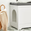 SoBuy FSR136-W Banc à Chaussures avec Coussin Rembourré, 2 Portes et Maison pour Chat Intégrée pour Entrée – 90x36x44 cm, Blanc