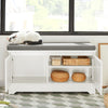 SoBuy FSR136-W Banc à Chaussures avec Coussin Rembourré, 2 Portes et Maison pour Chat Intégrée pour Entrée – 90x36x44 cm, Blanc