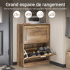 SoBuy FSR137-F Armoire à Chaussures 2 Abattants Réglables, Slim 23cm pour Entrée Couloir – 60x23x79 cm, Bois Foncé