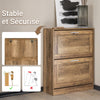 SoBuy FSR137-F Armoire à Chaussures 2 Abattants Réglables, Slim 23cm pour Entrée Couloir – 60x23x79 cm, Bois Foncé