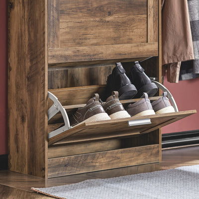 SoBuy FSR137-L-F Meuble à Chaussures à Abattants 3 Niveaux Grande Capacité – Rangement Discret pour Entrée – Bois Foncé