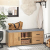 SoBuy FSR148-N Banc à Chaussures avec Coussin Rembourré 4 cm – 2 Tiroirs, 1 Porte, 6 Pieds Hévéa – 110×35×47 cm, Naturel