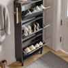 SoBuy FSR151-H-E-SCH Armoire à Chaussures Ultra-Slim 19 cm – 3 Abattants, Noir Mat avec LED