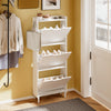SoBuy FSR151-H-E-W Armoire à Chaussures Ultra-Slim 19 cm – 3 Abattants – Entrée Gain de Place – Blanc avec LED