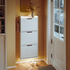SoBuy FSR151-H-E-W Armoire à Chaussures Ultra-Slim 19 cm – 3 Abattants – Entrée Gain de Place – Blanc avec LED