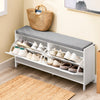 SoBuy FSR151-L-W Banc à Chaussures avec 4 Compartiments et Coussin Confortable, pour Entrée et Couloir, Compact – L105×P24×H52 cm, Charge 250 kg, Bois, Blanc