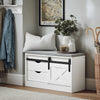 SoBuy FSR153-W Banc à Chaussures avec Coussin Rembourré et Porte de Grange Coulissante pour Entrée – 80x30x49 cm, Blanc