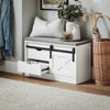 SoBuy FSR153-W Banc à Chaussures avec Coussin Rembourré et Porte de Grange Coulissante pour Entrée – 80x30x49 cm, Blanc
