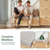 SoBuy FSR154-N Banc à Chaussures avec Coussin Rembourré, 2 Portes Coulissantes Façade Rotin Tissé pour Entrée – 110x40x49 cm, Naturel
