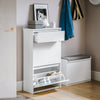 SoBuy FSR165-W Meuble à Chaussures à Abattants 2 Niveaux – Rangement Discret pour Entrée – Blanc