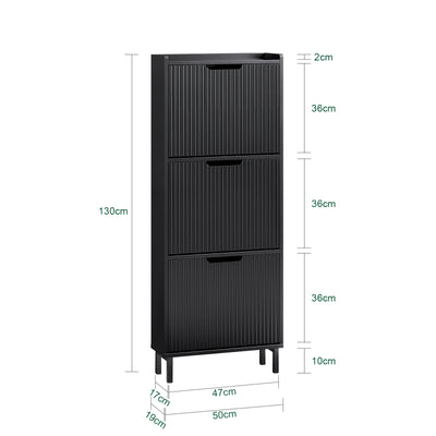 SoBuy FSR177-H-SCH Meuble à Chaussures Ultra-Slim 19 cm à 3 Abattants – 6 à 8 Paires – 130 cm – Blanc