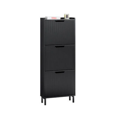 SoBuy FSR177-H-SCH Meuble à Chaussures Ultra-Slim 19 cm à 3 Abattants – 6 à 8 Paires – 130 cm – Blanc