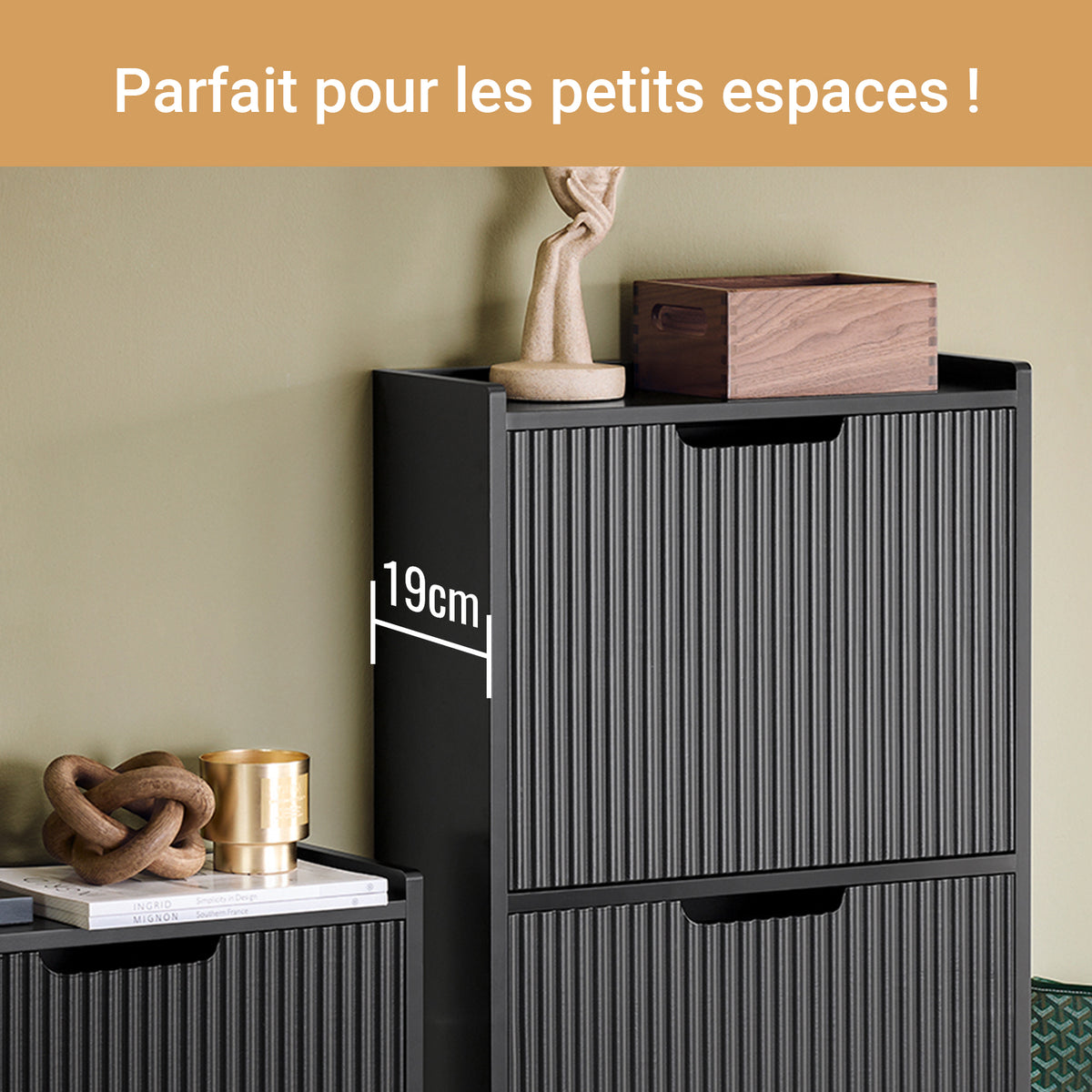 SoBuy FSR177-H-SCH Meuble à Chaussures Ultra-Slim 19 cm à 3 Abattants – 6 à 8 Paires – 130 cm – Blanc