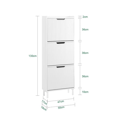 SoBuy FSR177-H-W Armoire à Chaussures 3 Abattants – 6 à 8 Paires, 19 cm de Profondeur, Anti-Basculement – 50×19×130 cm, Blanc