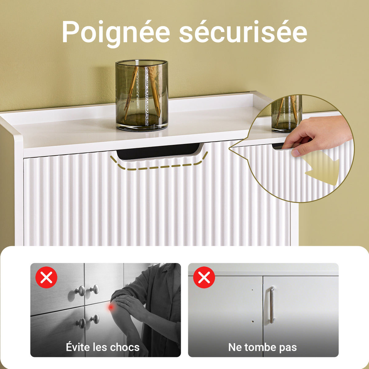 SoBuy FSR177-H-W Armoire à Chaussures 3 Abattants – 6 à 8 Paires, 19 cm de Profondeur, Anti-Basculement – 50×19×130 cm, Blanc