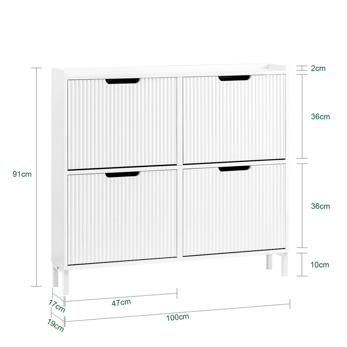 SoBuy FSR177-L-W Armoire à Chaussures 4 Abattants – 12 à 16 Paires, 19 cm de Profondeur, Anti-Basculement – 100×19×91 cm, Blanc