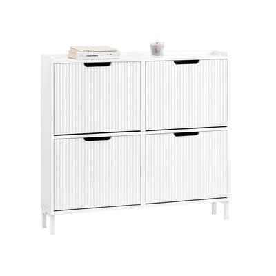 SoBuy FSR177-L-W Armoire à Chaussures 4 Abattants – 12 à 16 Paires, 19 cm de Profondeur, Anti-Basculement – 100×19×91 cm, Bla