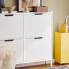 SoBuy FSR177-L-W Armoire à Chaussures 4 Abattants – 12 à 16 Paires, 19 cm de Profondeur, Anti-Basculement – 100×19×91 cm, Blanc