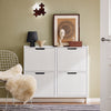 SoBuy FSR177-L-W Armoire à Chaussures 4 Abattants – 12 à 16 Paires, 19 cm de Profondeur, Anti-Basculement – 100×19×91 cm, Blanc