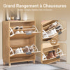 SoBuy FSR200-II-N Meuble à Chaussures 2 Abattants – 8 Paires, Pointure EU 47, Étagères Modulables, Anti-Basculement, 60×24×83 cm, Bois Clair